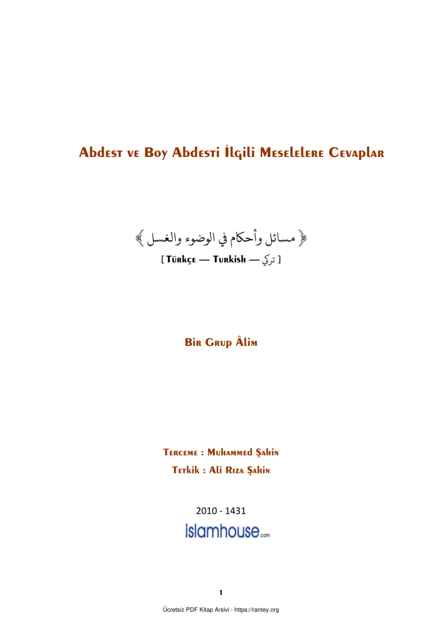 ABDEST VE BOY ABDESTİ İLE İLGİLİ SORU CEVAP Ebu Abdulmumin Tekin Mıhçı kapak görseli