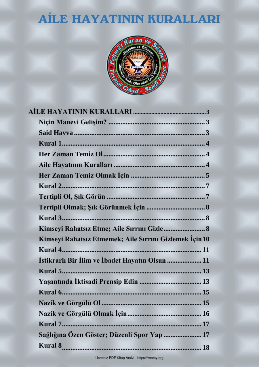 AİLE HAYATININ KURALLARI Ebu Abdulmumin Tekin Mıhçı kapak görseli