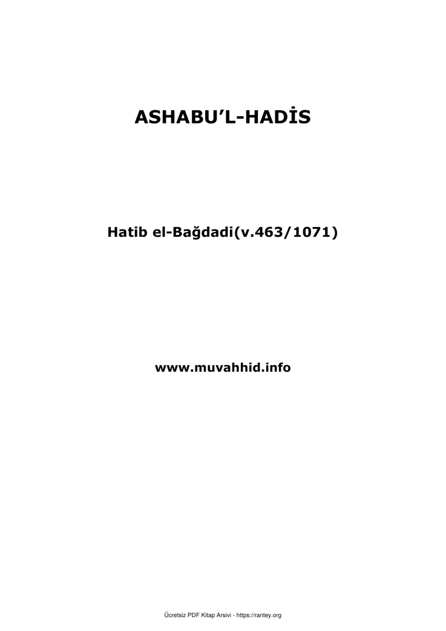 ASHABUL HADİS Hatib el Bağdadi Ebu Abdulmumin Tekin Mıhçı kapak görseli