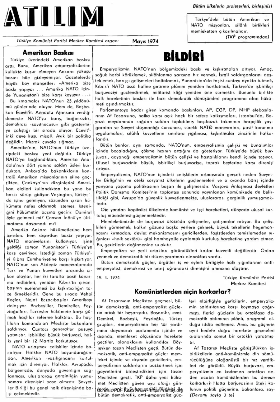 Atılım Sayı 005 - Mayıs 1974 kapak görseli