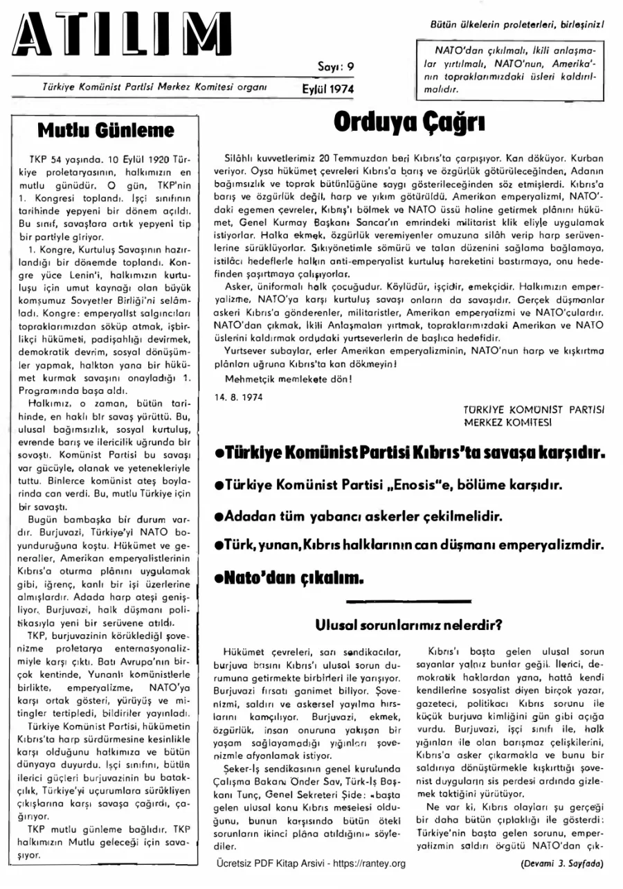 Atılım Sayı 009 - Eylül 1974 kapak görseli