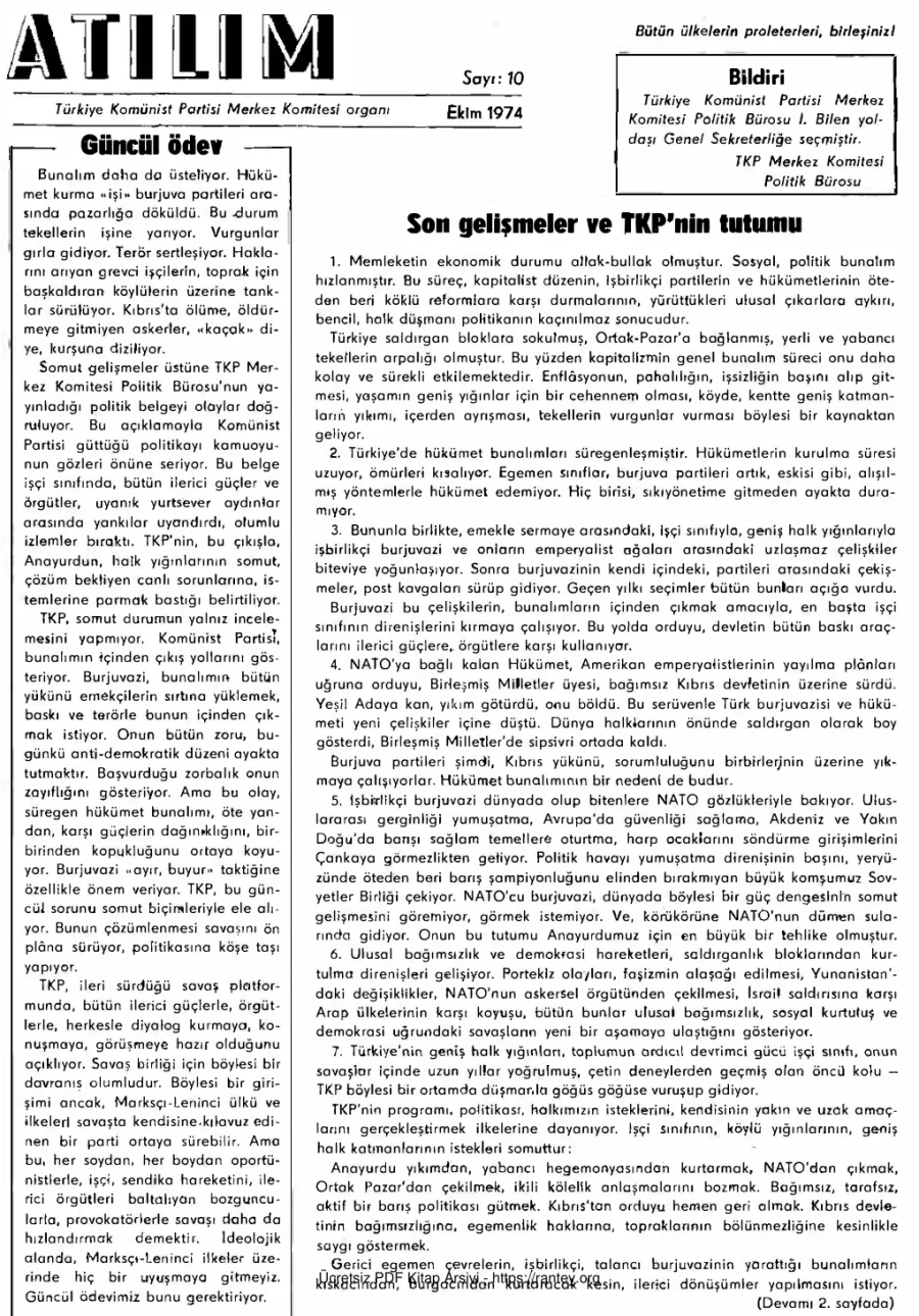 Atılım Sayı 010 - Ekim 1974 kapak görseli