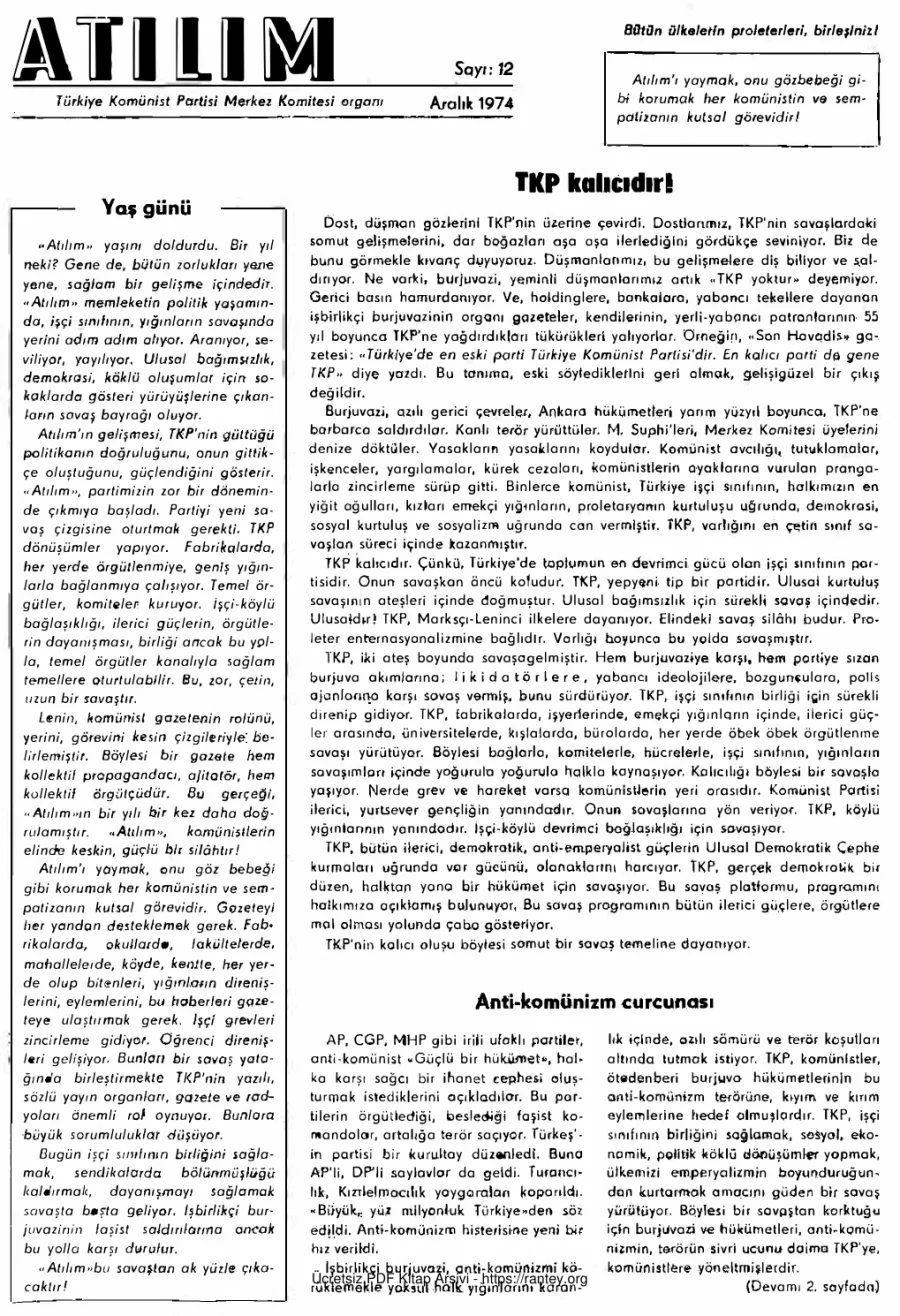 Atılım Sayı 012 - Aralık 1974 kapak görseli