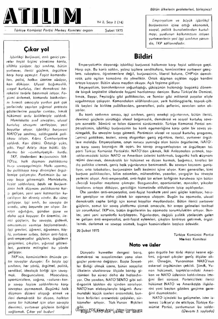 Atılım Sayı 014 - Şubat 1975 kapak görseli