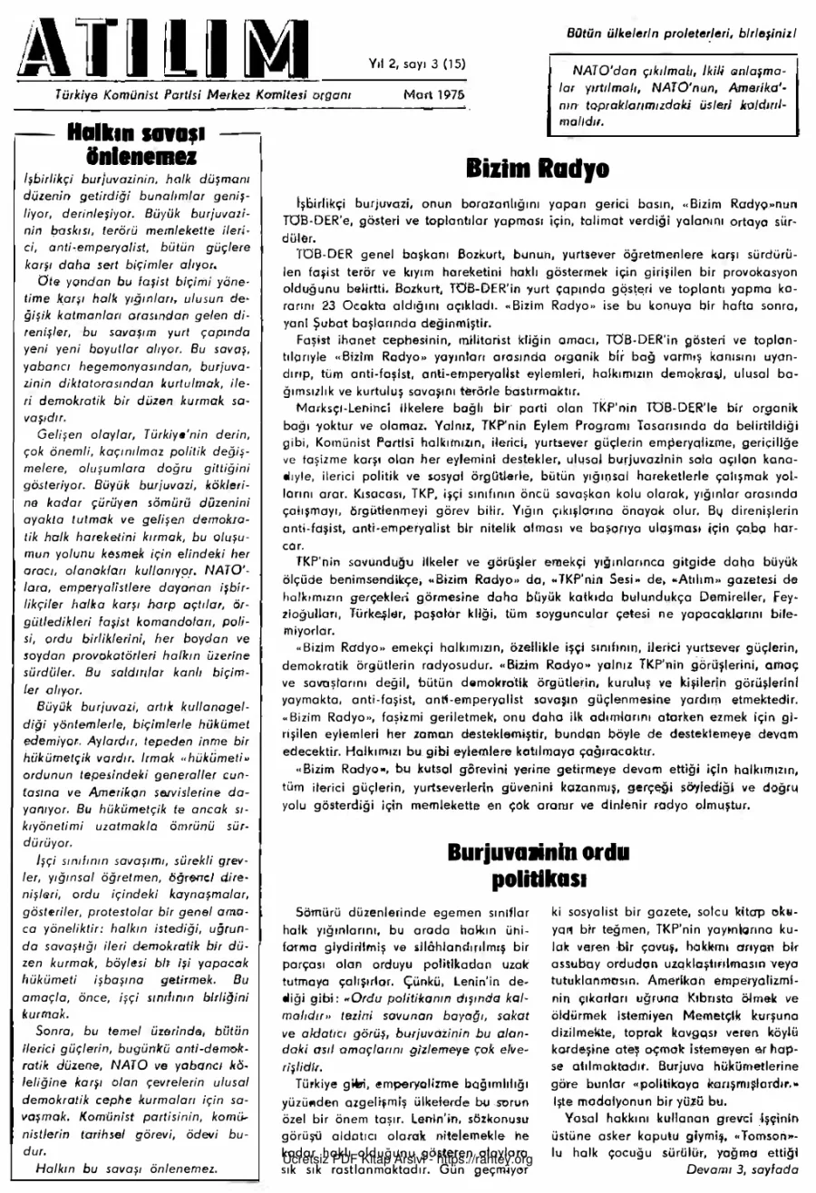 Atılım Sayı 015 - Mart 1975 kapak görseli