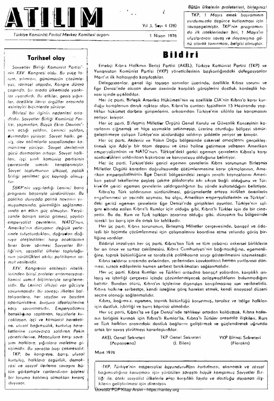 Atılım Sayı 028 - Nisan 1976 kapak görseli