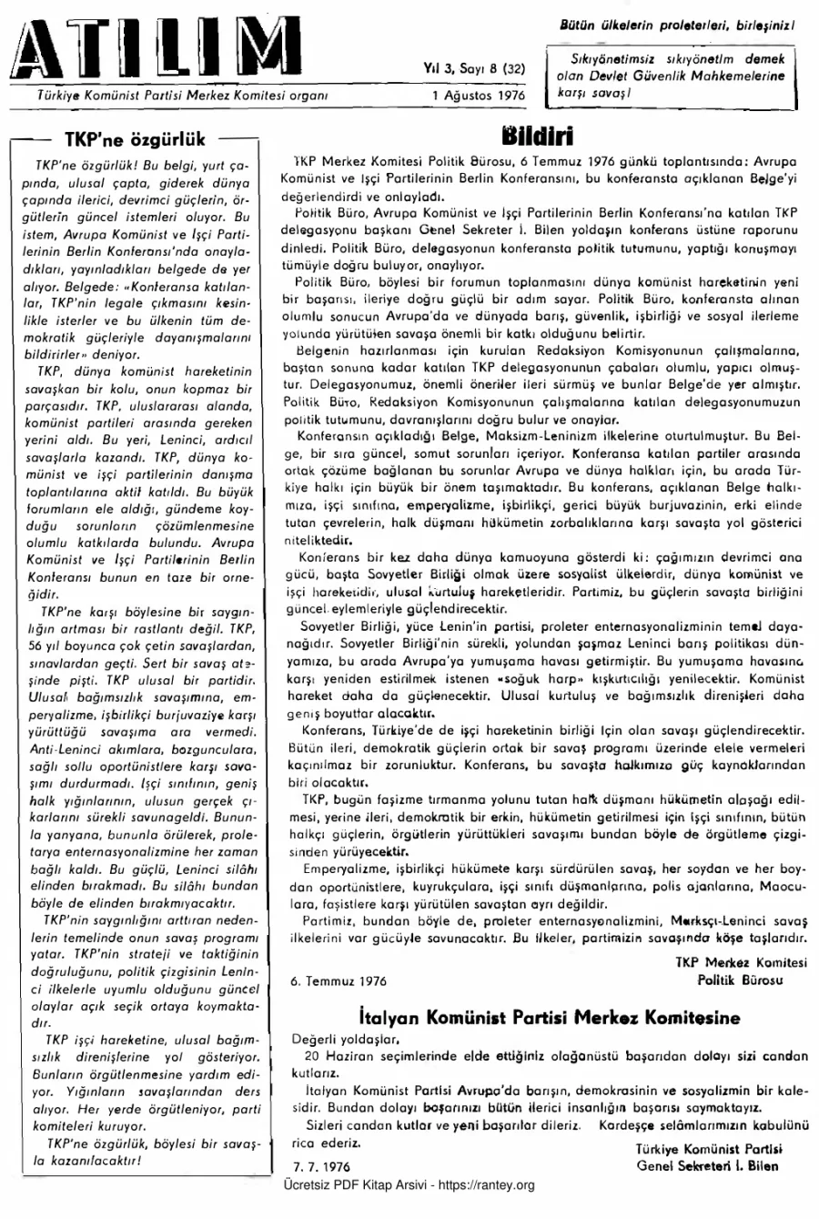 Atılım Sayı 032 - Ağustos 1976 kapak görseli