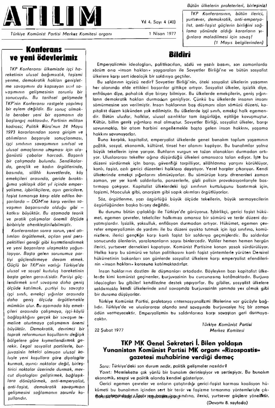 Atılım Sayı 040 - Nisan 1977 kapak görseli