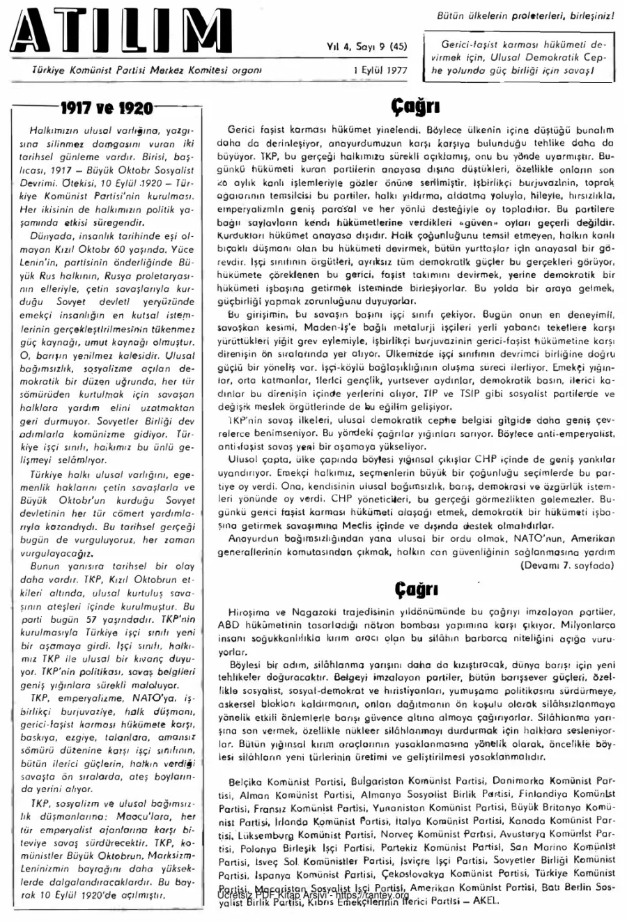Atılım Sayı 045 - Eylül 1977 kapak görseli