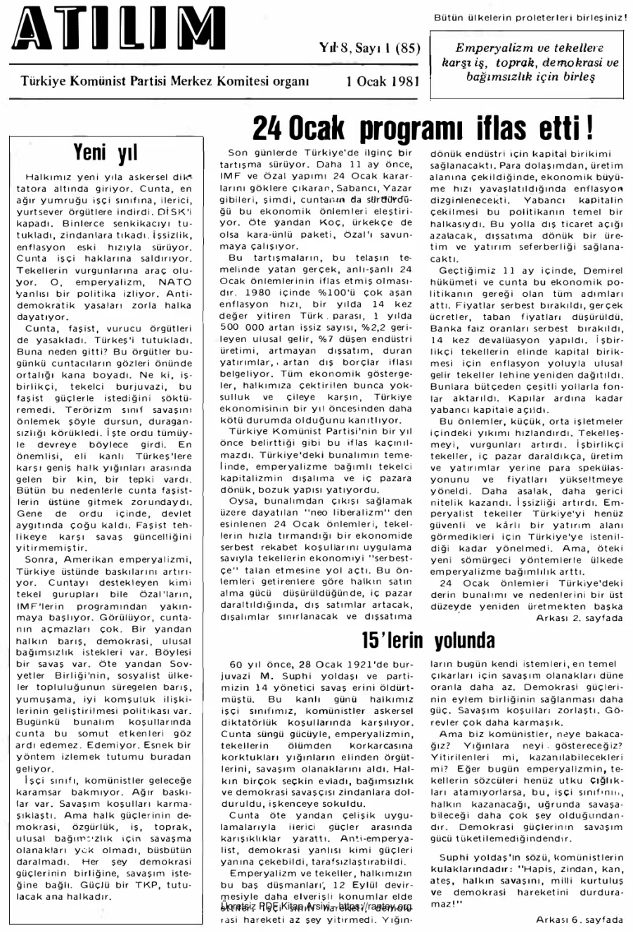 Atılım Sayı 085 - Ocak 1981 kapak görseli