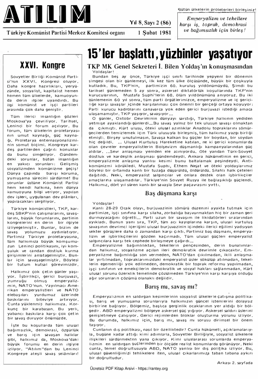 Atılım Sayı 086 - Şubat 1981 kapak görseli