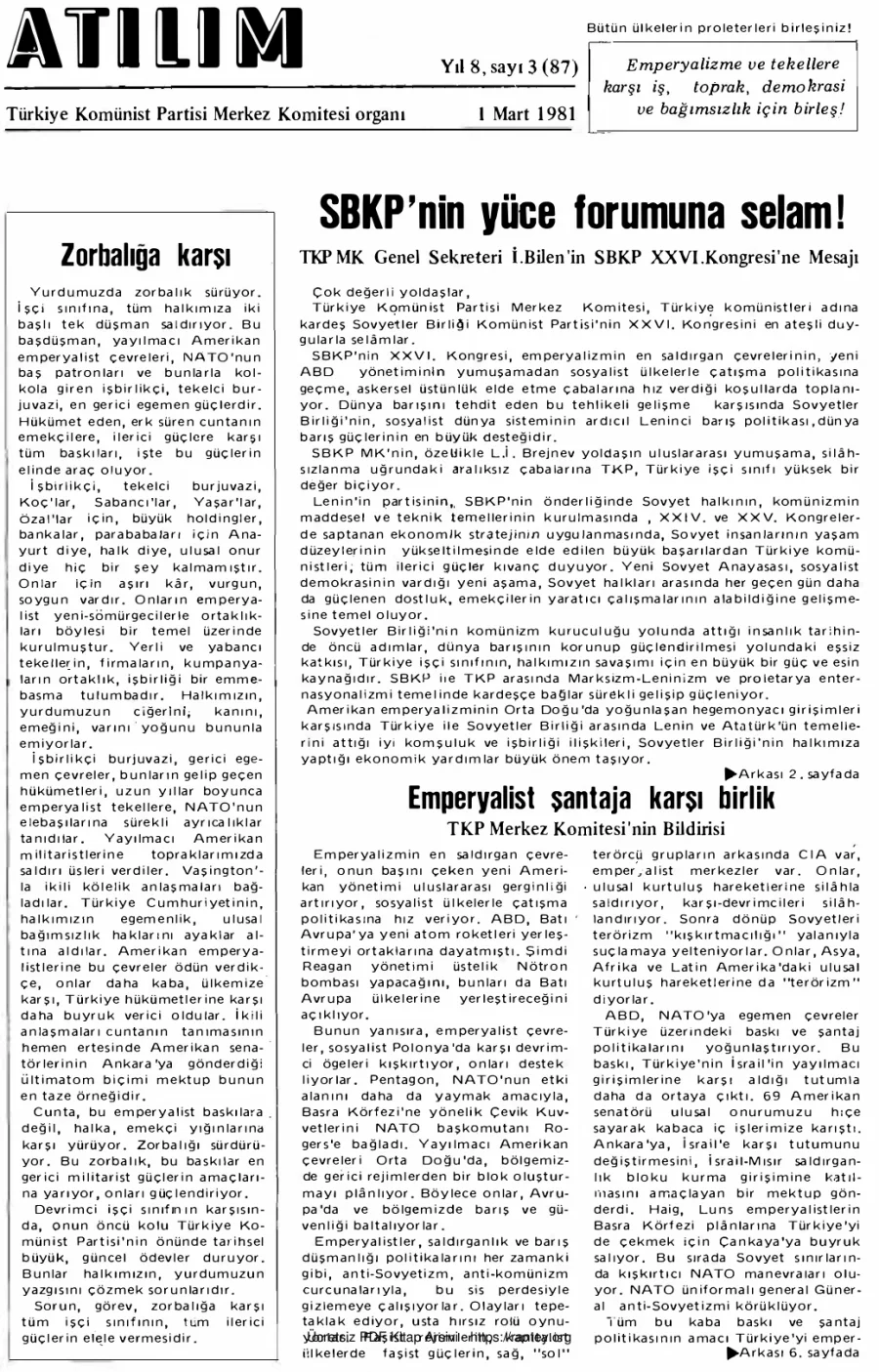 Atılım Sayı 087 - Mart 1981 kapak görseli