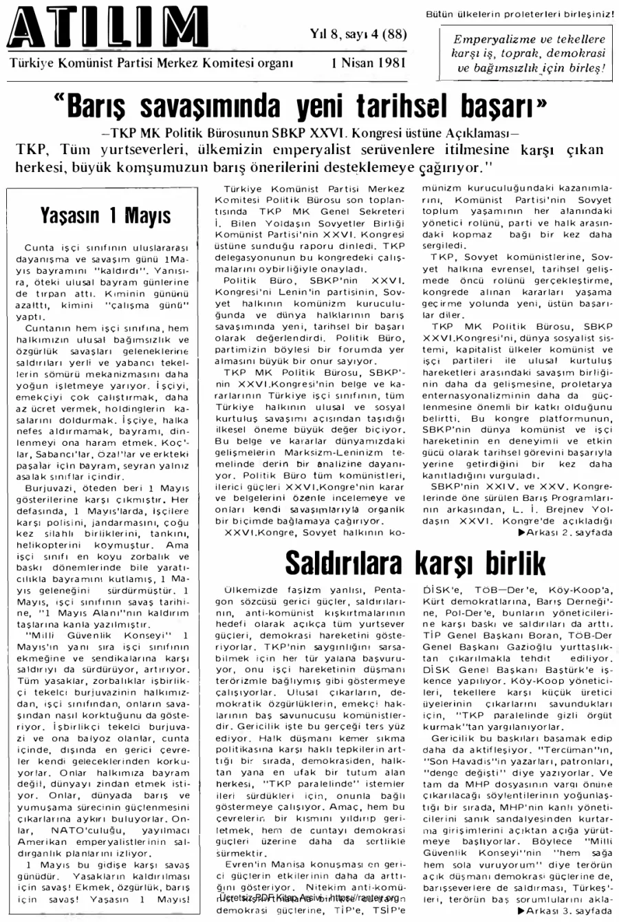 Atılım Sayı 088 - Nisan 1981 kapak görseli