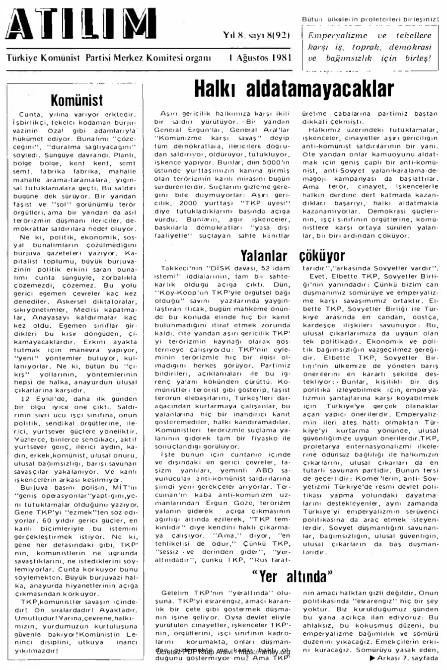 Atılım Sayı 092 - Ağustos 1981 kapak görseli