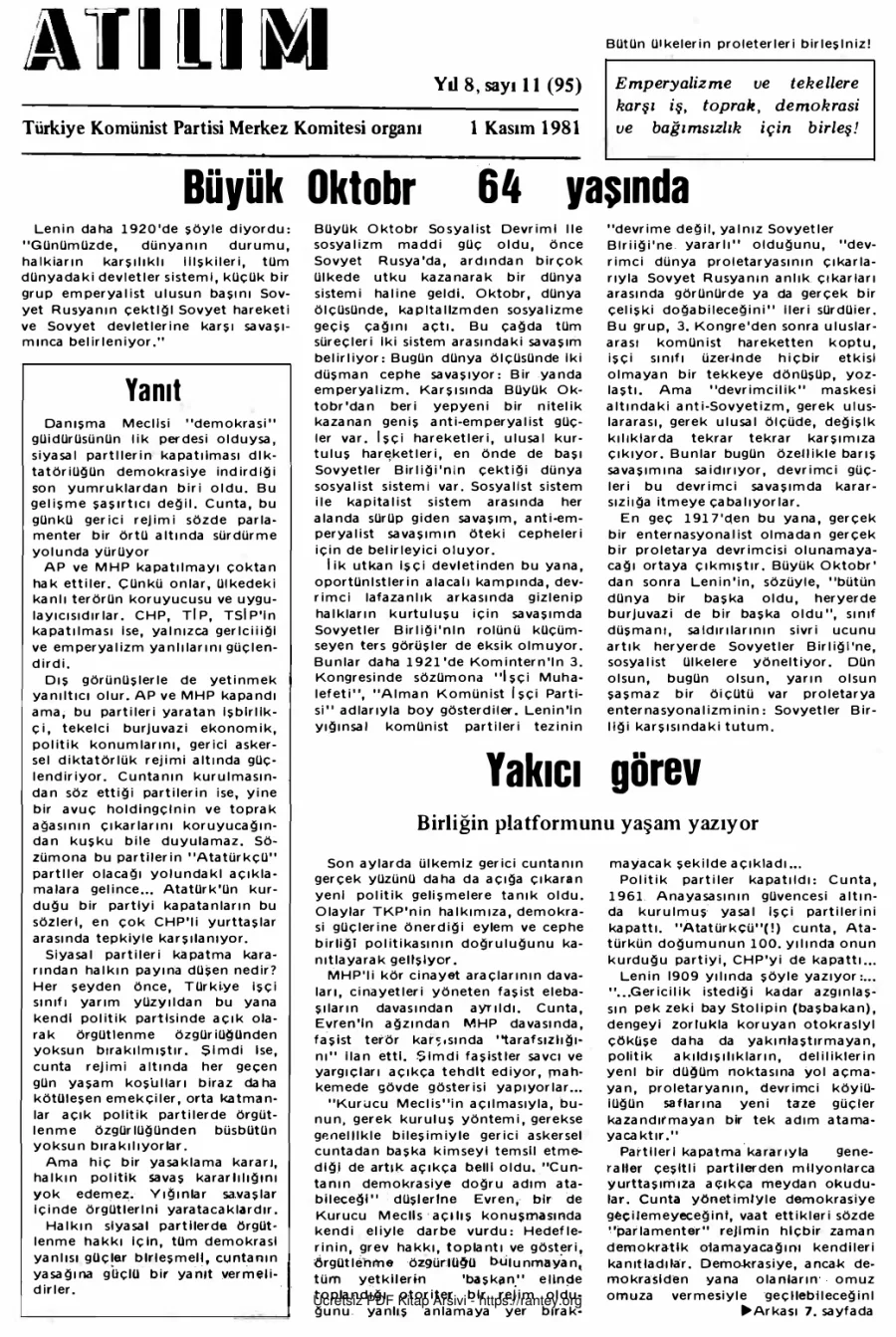 Atılım Sayı 095 - Kasım 1981 kapak görseli