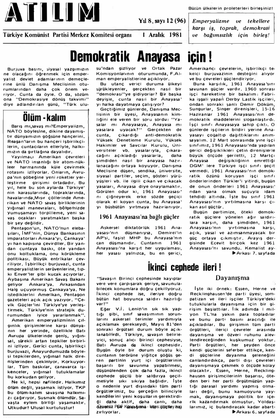Atılım Sayı 096 - Aralık 1981 kapak görseli
