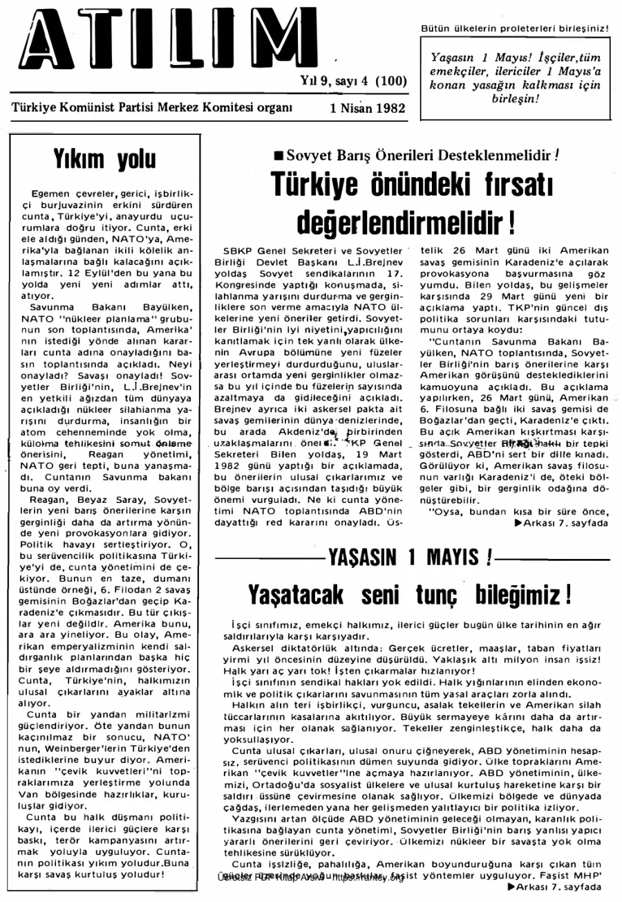 Atılım Sayı 100 - Nisan 1982 kapak görseli