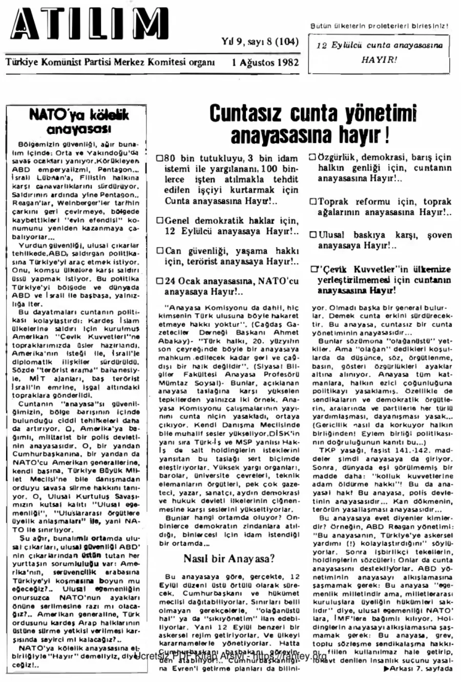 Atılım Sayı 104 - Ağustos 1982 kapak görseli