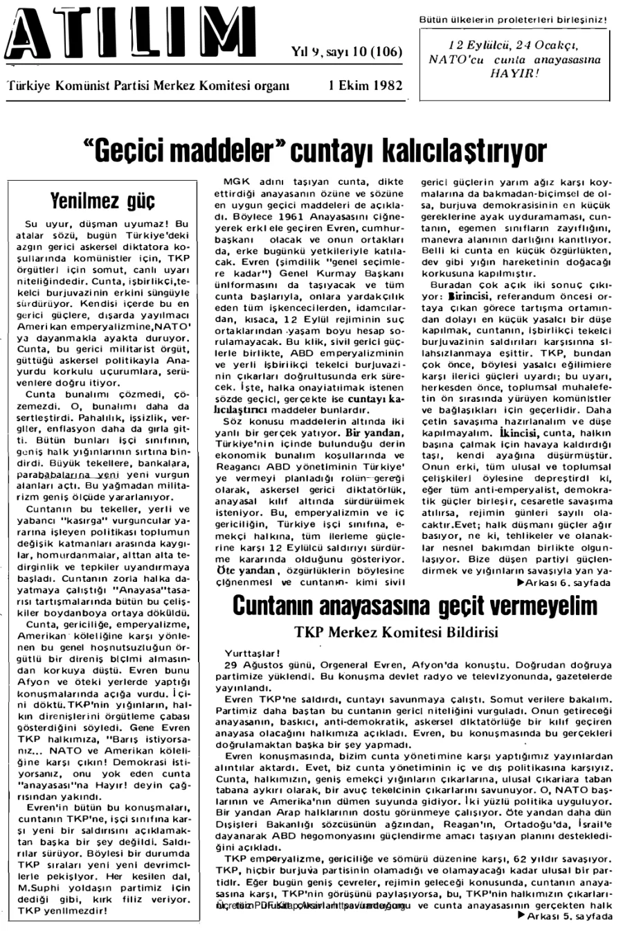 Atılım Sayı 106 - Ekim 1982 kapak görseli