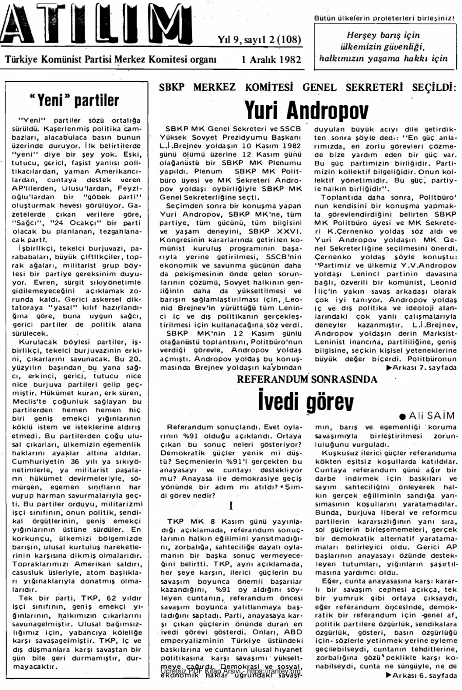 Atılım Sayı 108 - Aralık 1982 kapak görseli