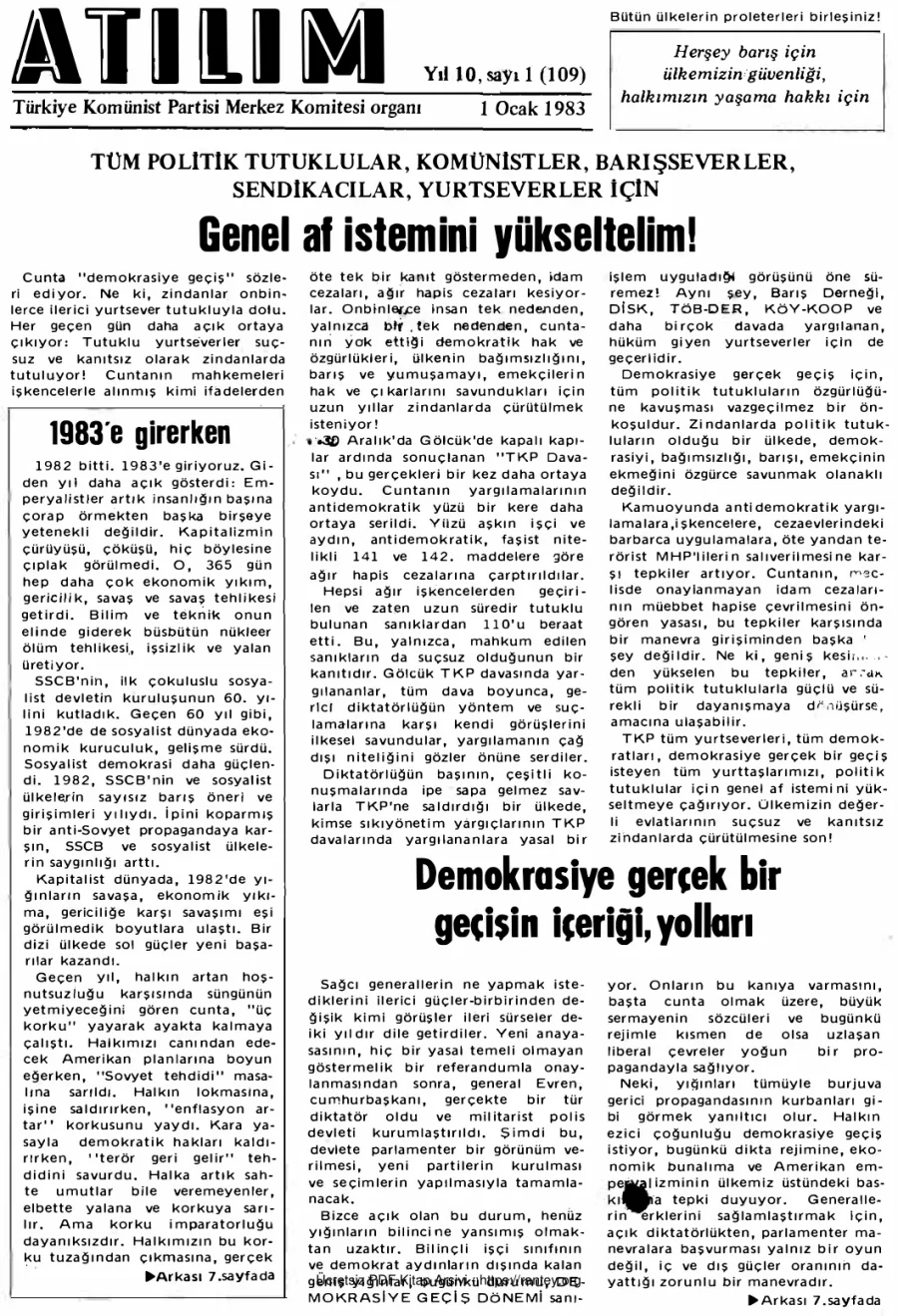 Atılım Sayı 109 - Ocak 1983 kapak görseli
