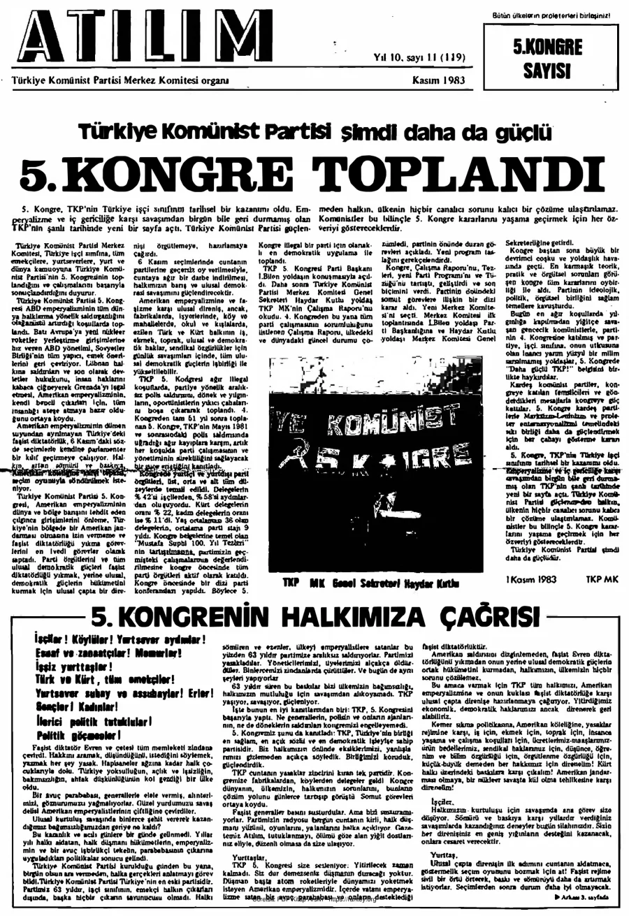 Atılım Sayı 119 - Kasım 1983 - 5. Kongre Özel Sayısı kapak görseli
