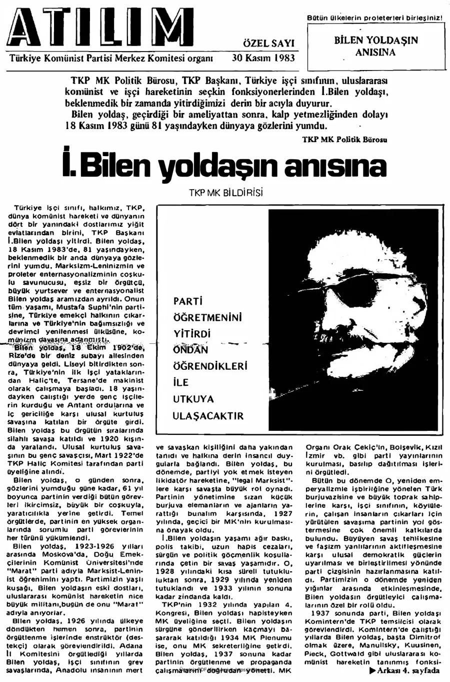 Atılım Sayı 119 - Kasım 1983 - İsmail Bilen Özel Sayısı kapak görseli