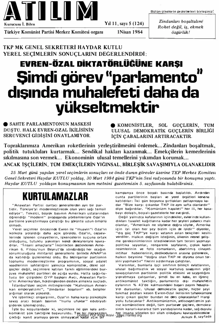 Atılım Sayı 125 - 01 Nisan 1984 kapak görseli