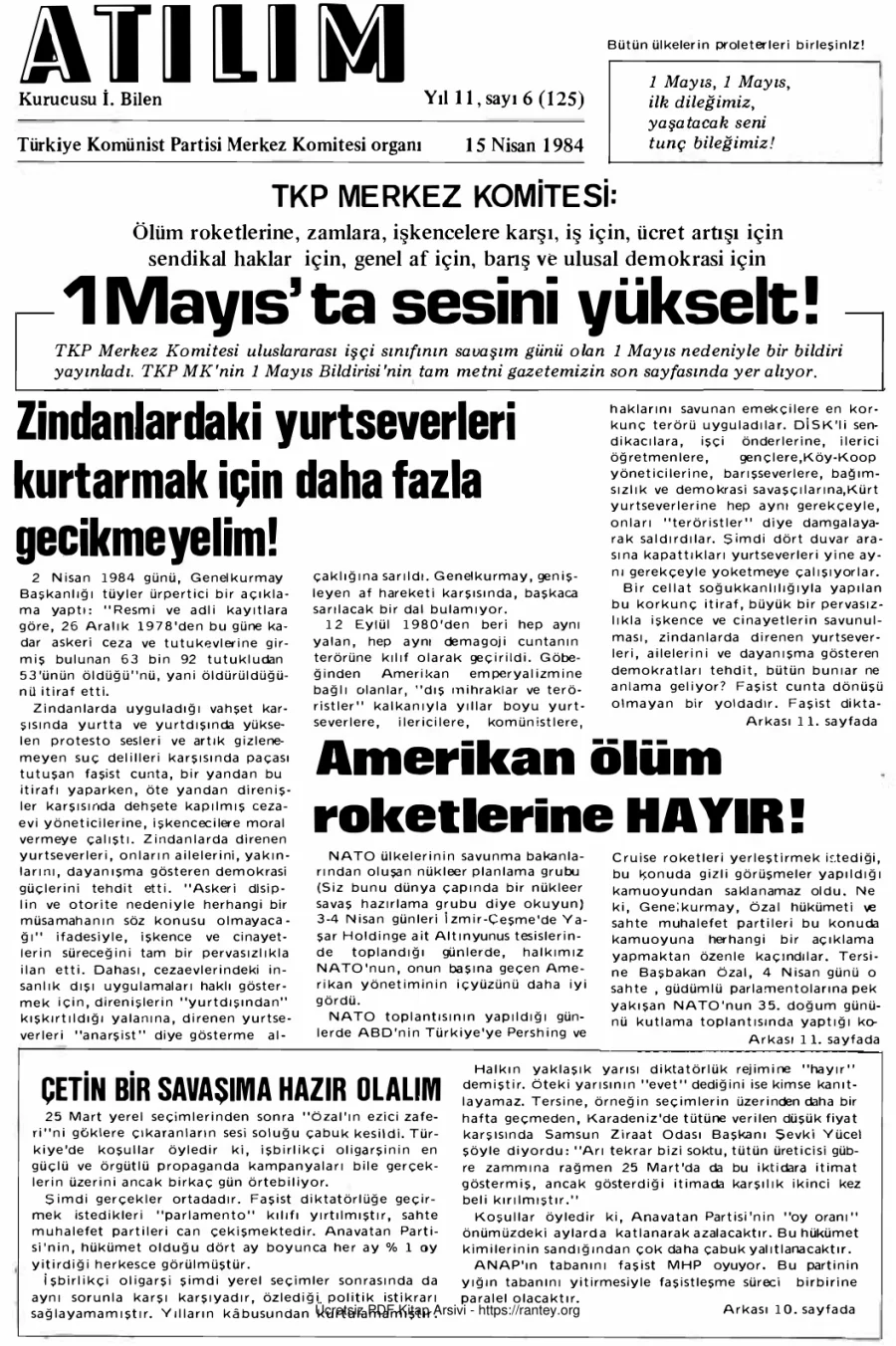 Atılım Sayı 126 - 15 Nisan 1984 kapak görseli