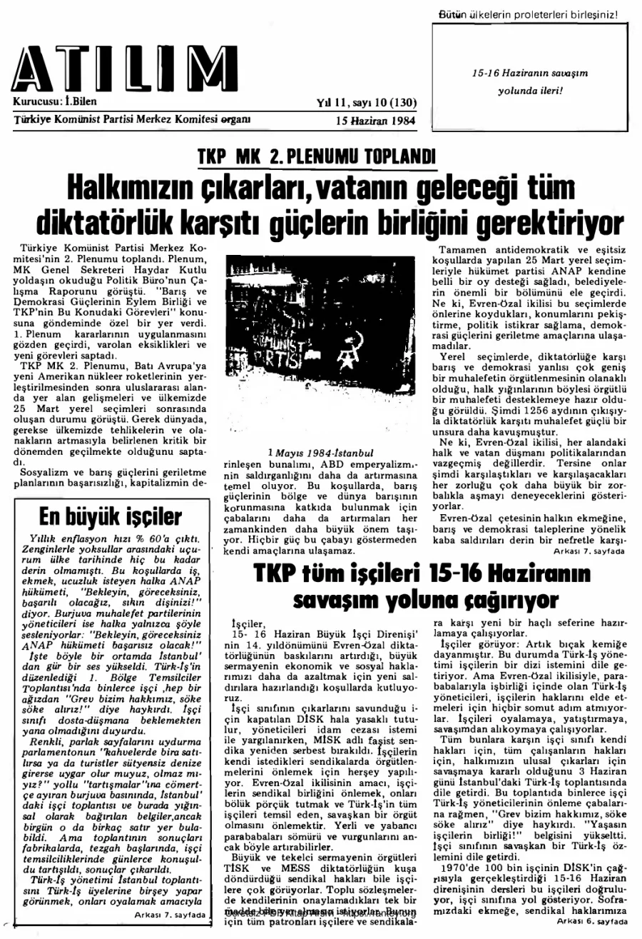 Atılım Sayı 130 - 15 Haziran 1984 kapak görseli
