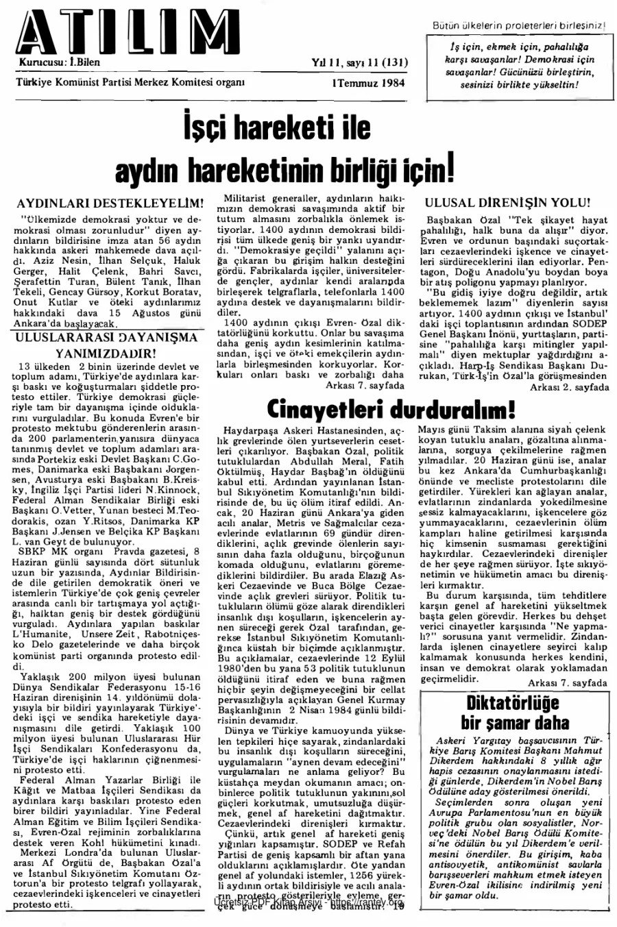 Atılım Sayı 131 - 01 Temmuz 1984 kapak görseli
