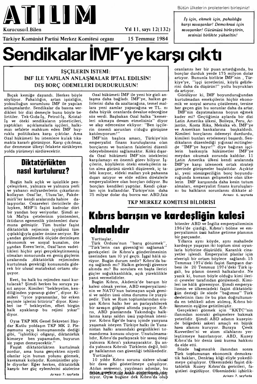Atılım Sayı 132 - 15 Temmuz 1984 kapak görseli