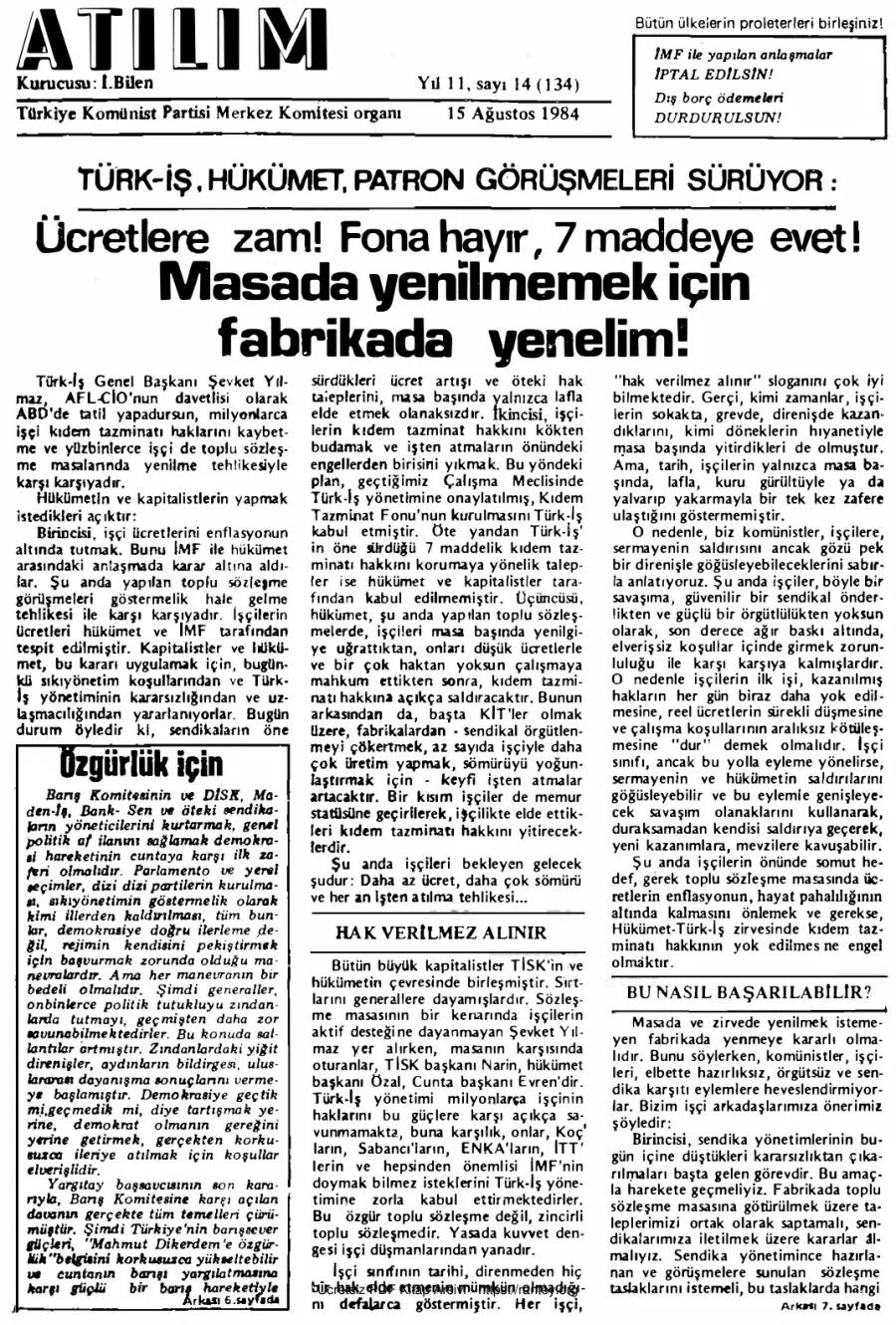 Atılım Sayı 134 - 15 Ağustos 1984 kapak görseli