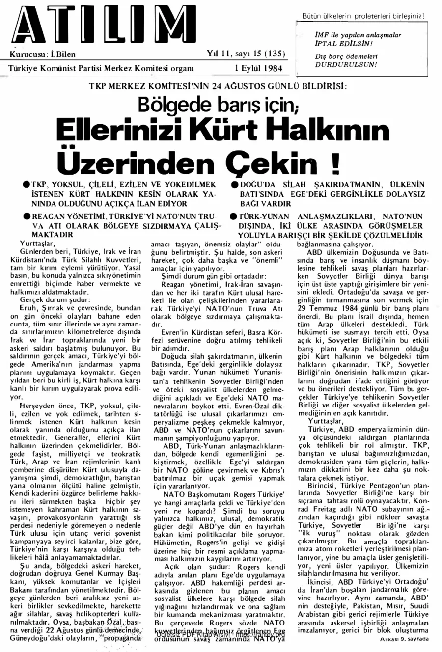 Atılım Sayı 135 - 01 Eylül 1984 kapak görseli