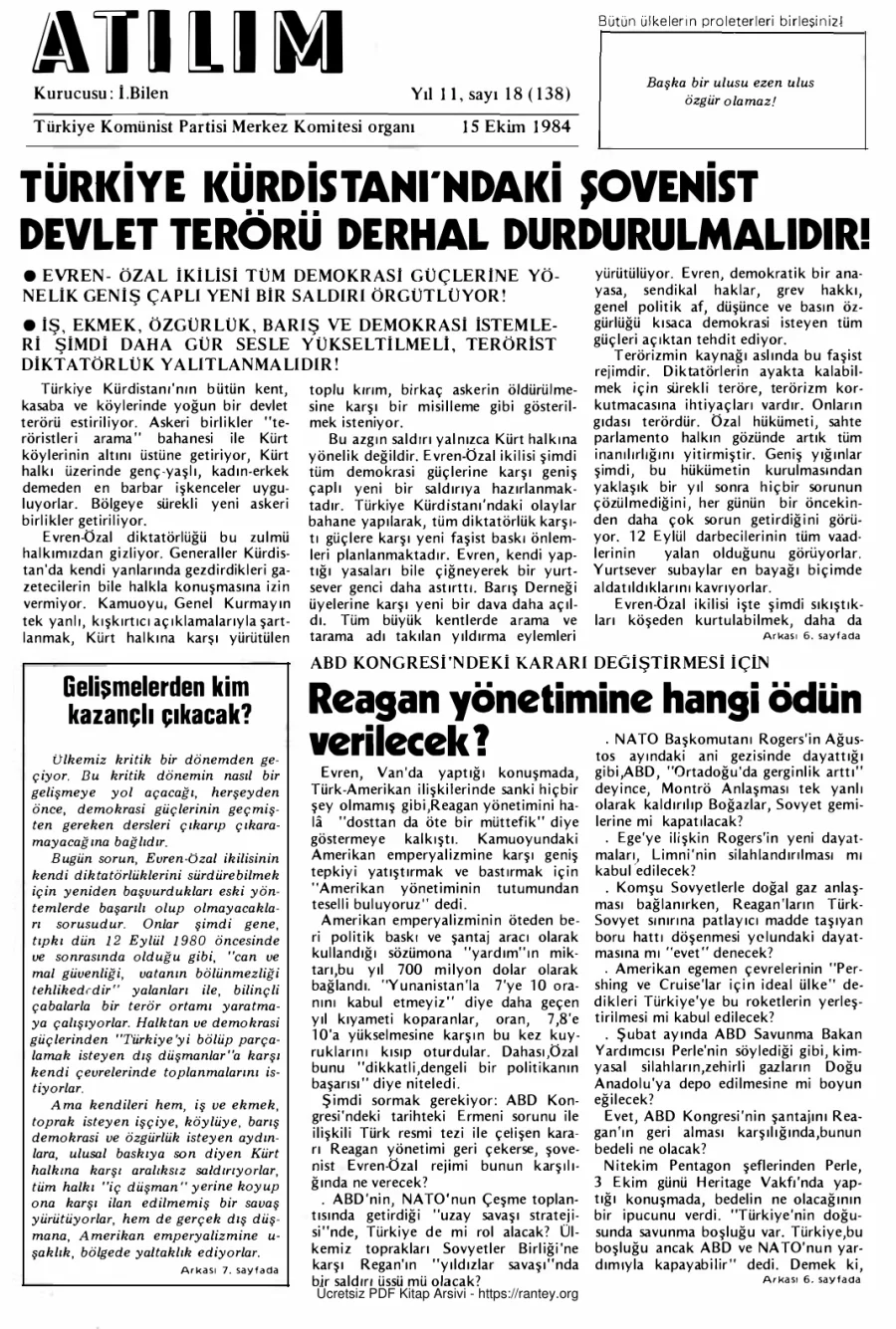 Atılım Sayı 138 - 15 Ekim 1984 kapak görseli