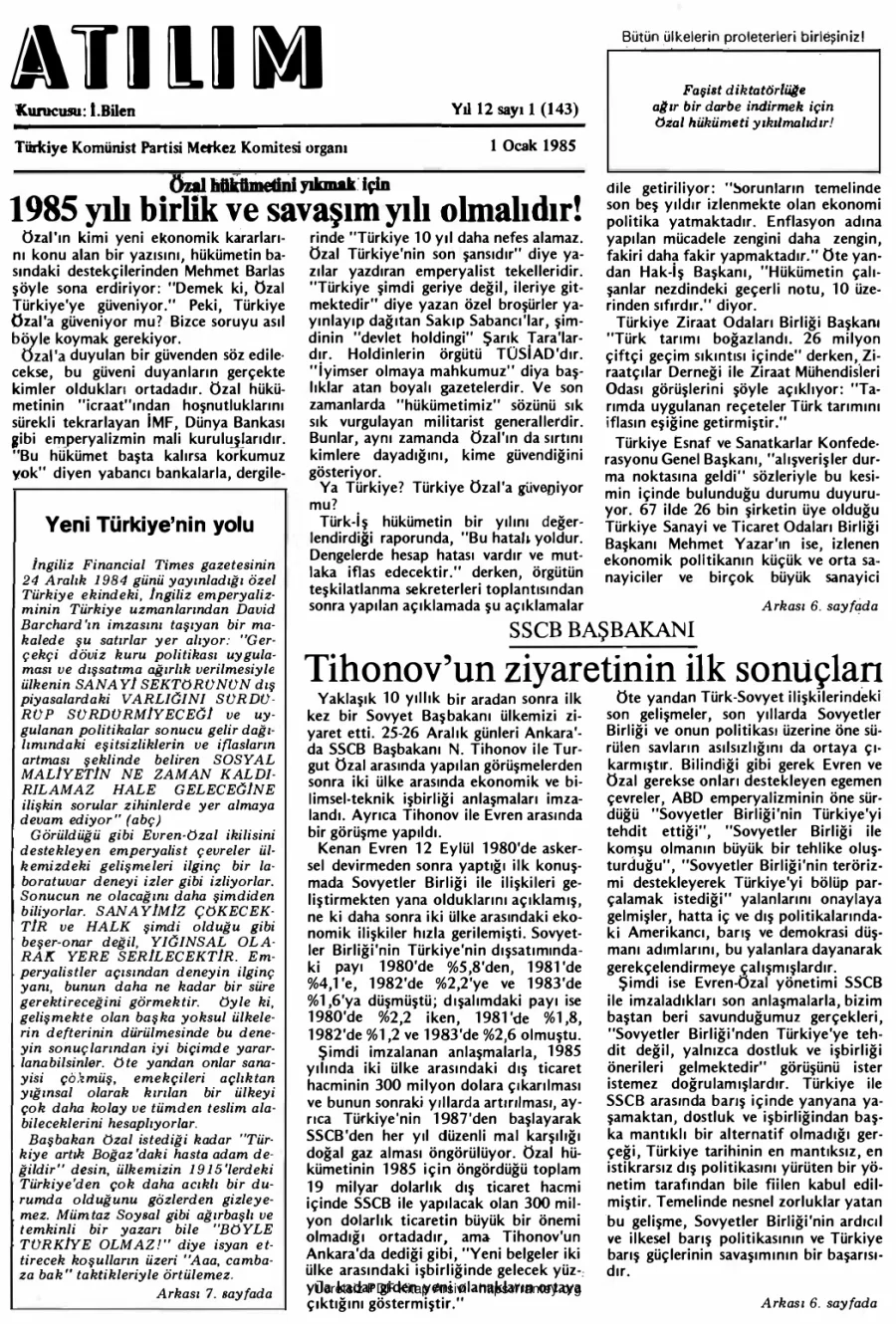 Atılım Sayı 143 - 01 Ocak 1984 kapak görseli