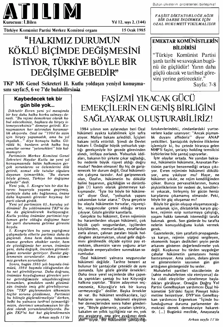 Atılım Sayı 144 - 15 Ocak 1984 kapak görseli