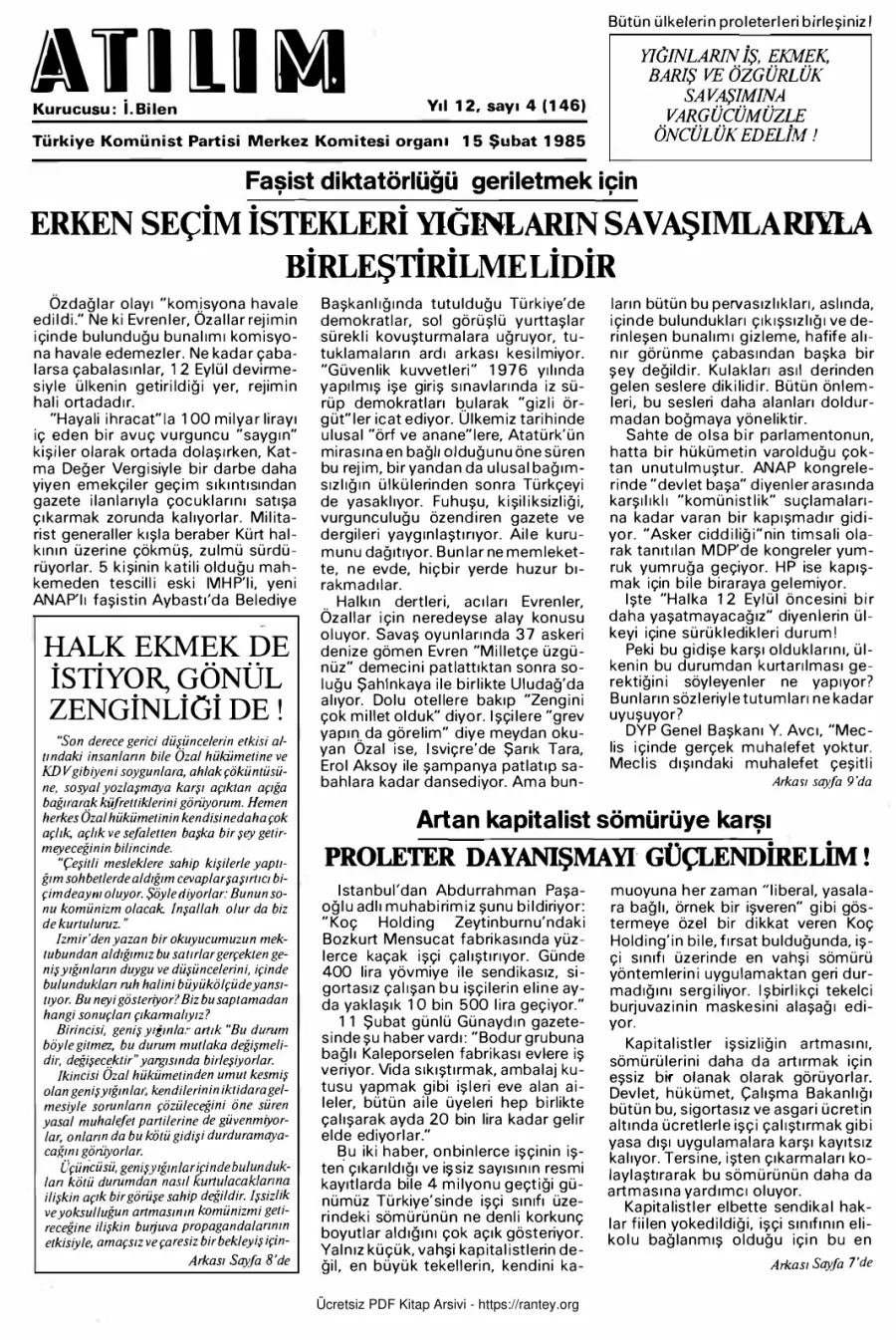 Atılım Sayı 146 - 15 Şubat 1985 kapak görseli