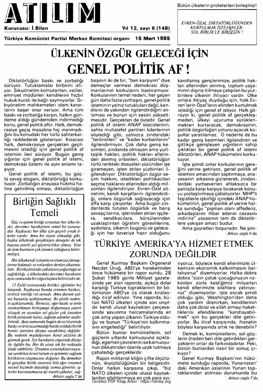 Atılım Sayı 148 - 15 Mart 1985 kapak görseli
