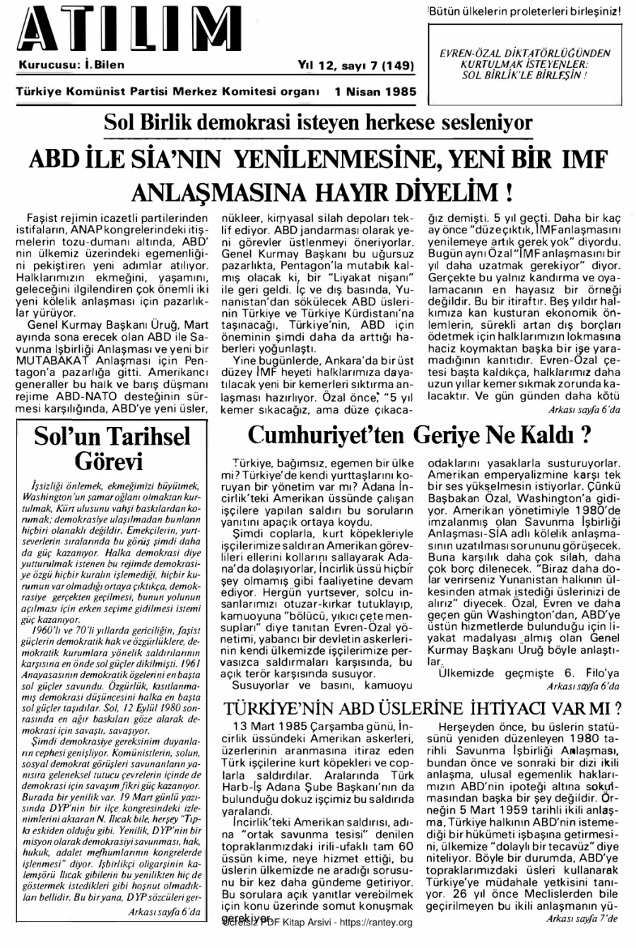 Atılım Sayı 149 - 01 Nisan 1985 kapak görseli