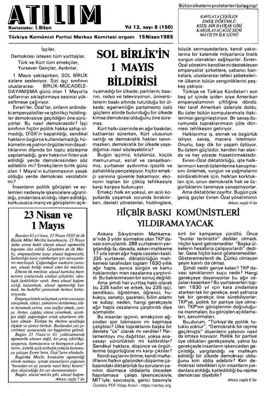 Atılım Sayı 150 - 15 Nisan 1985 kapak görseli