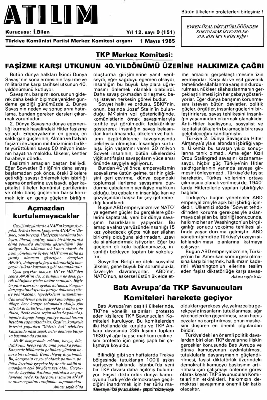 Atılım Sayı 151 - 01 Mayıs 1985 kapak görseli