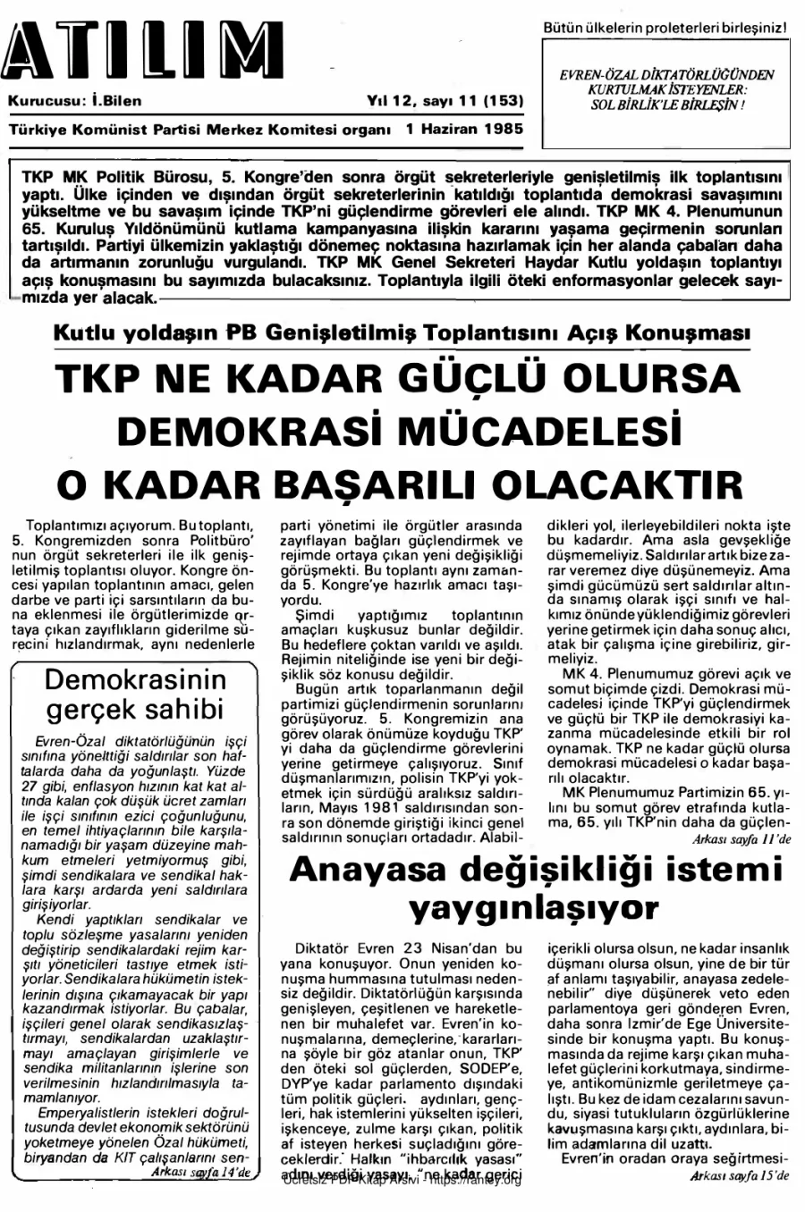 Atılım Sayı 153 - 01 Haziran 1985 kapak görseli