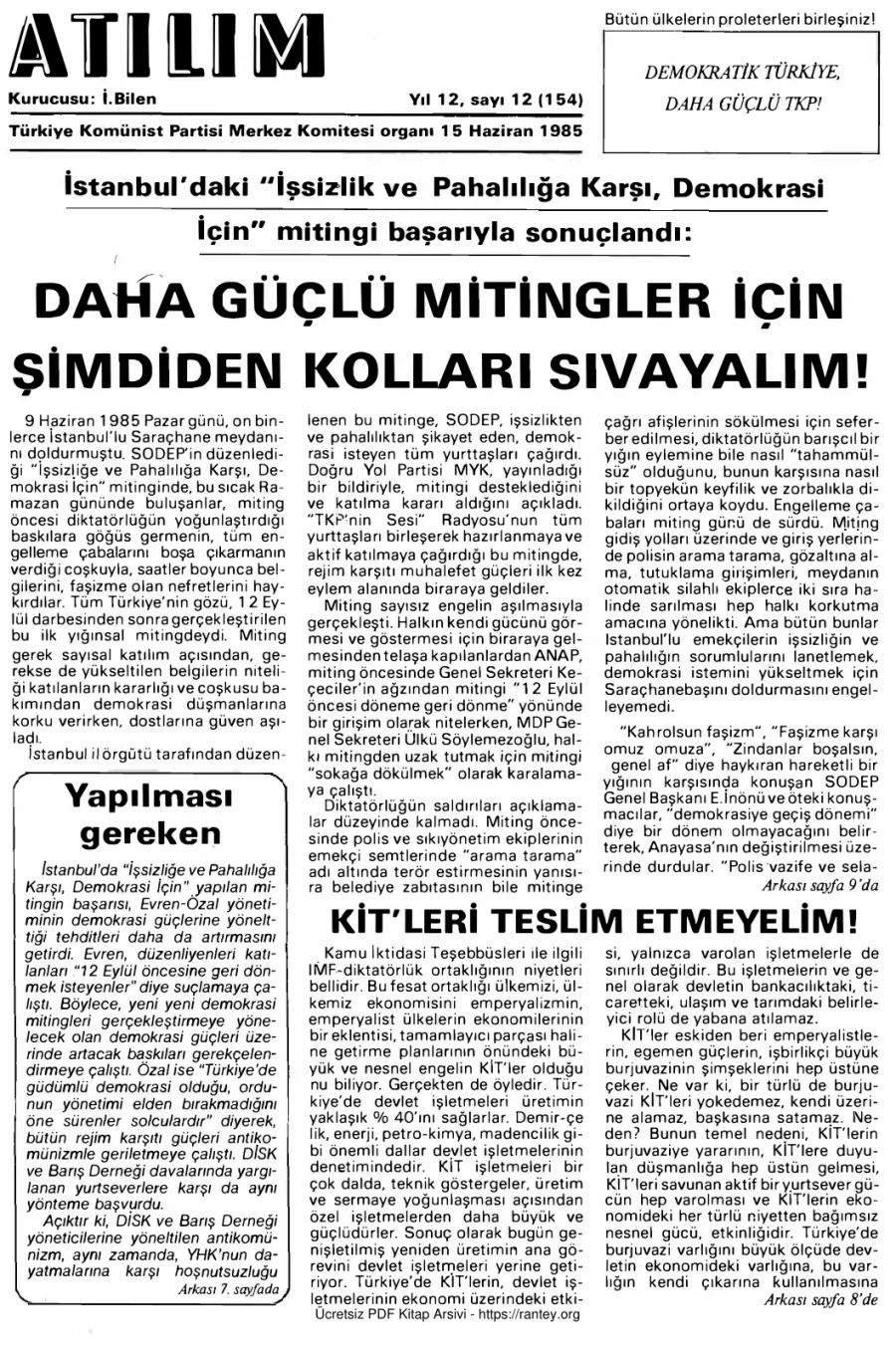 Atılım Sayı 154 - 15 Haziran 1985 kapak görseli