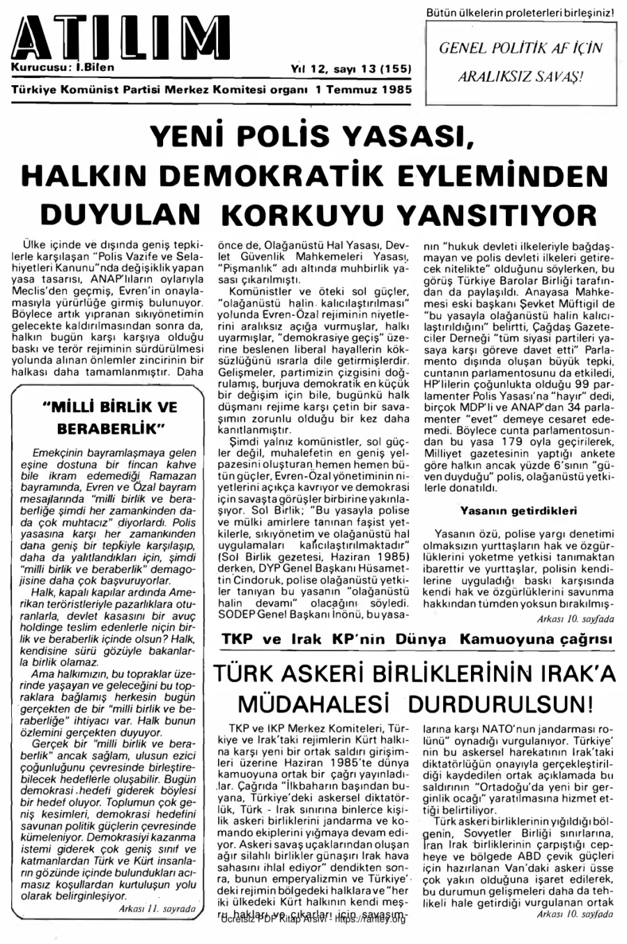 Atılım Sayı 155 - 01 Temmuz 1985 kapak görseli