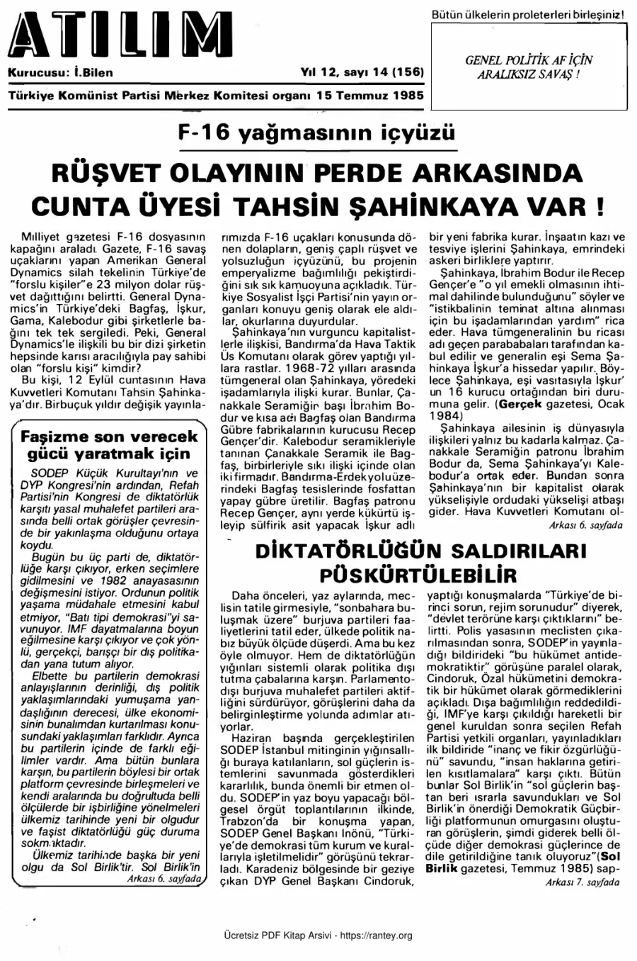 Atılım Sayı 156 - 15 Temmuz 1985 kapak görseli