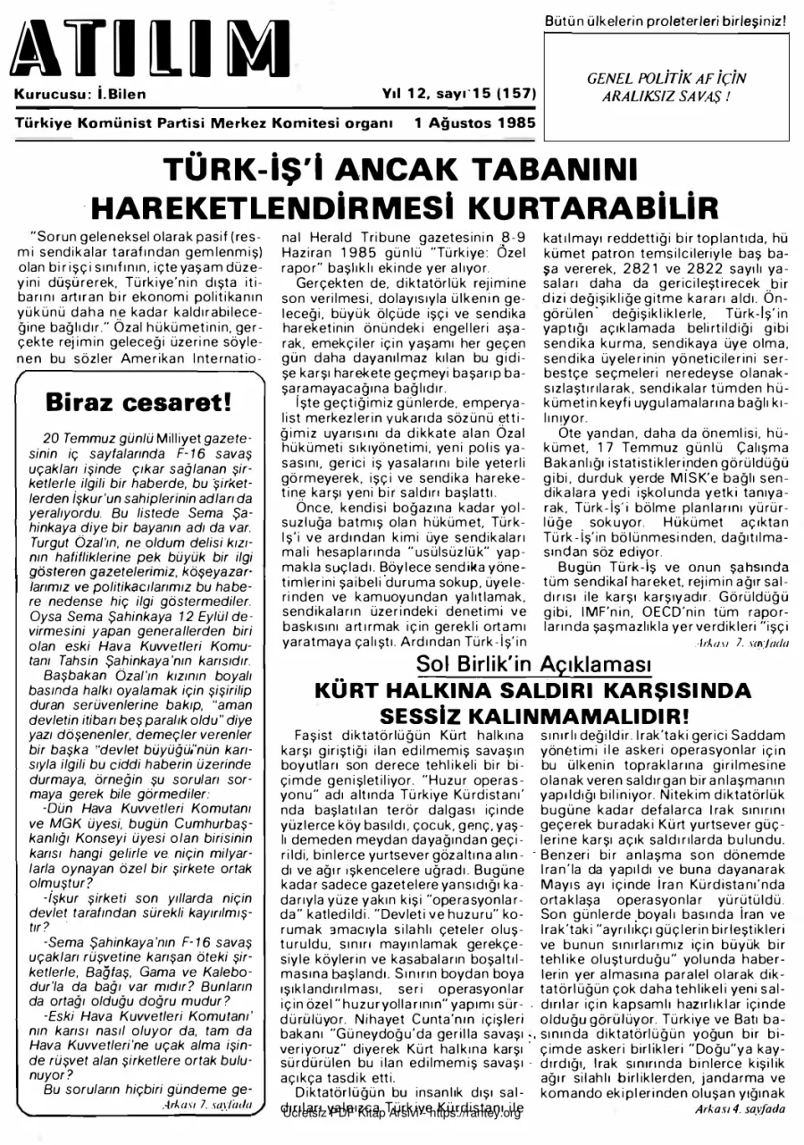 Atılım Sayı 157 - 01 Ağustos 1985 kapak görseli
