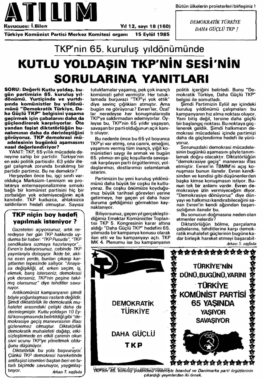 Atılım Sayı 160 - 15 Eylül 1985 kapak görseli