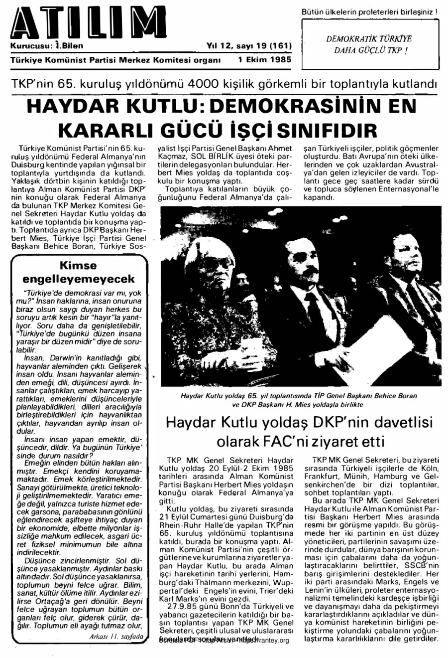 Atılım Sayı 161 - 01 Ekim 1985 kapak görseli