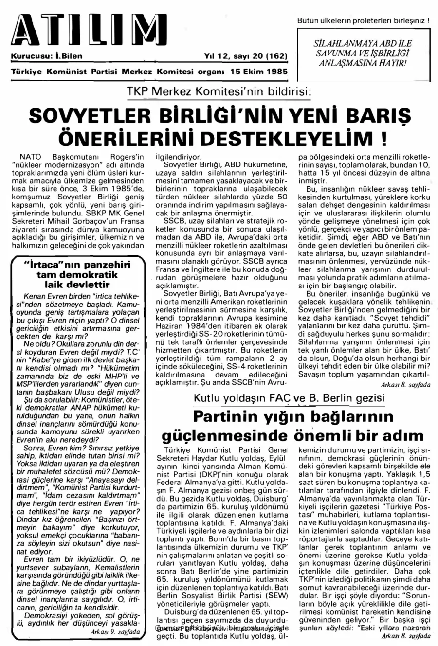 Atılım Sayı 162 - 15 Ekim 1985 kapak görseli
